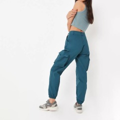 teal seam detail cuffed cargo trousers