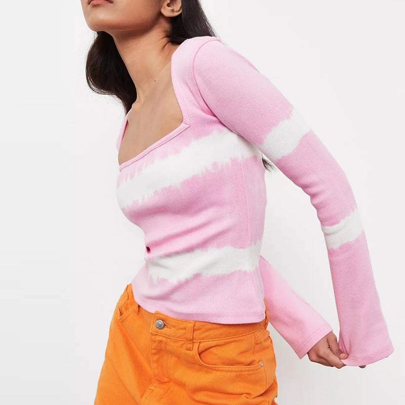 pink co ord tie die rib long sleeve top