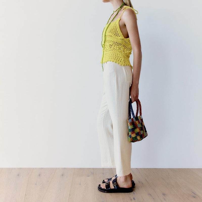 wrinkle-effect micro-flare trousers