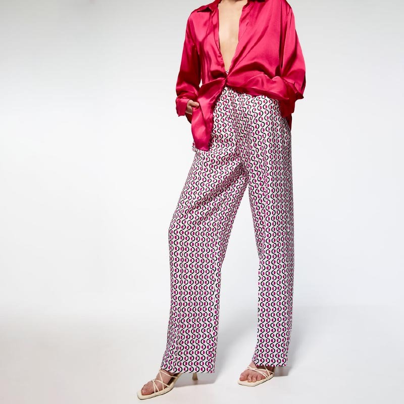 printed straight-leg pants