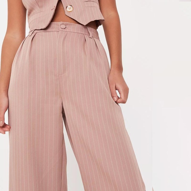 pink co ord pinstripe wide leg trousers