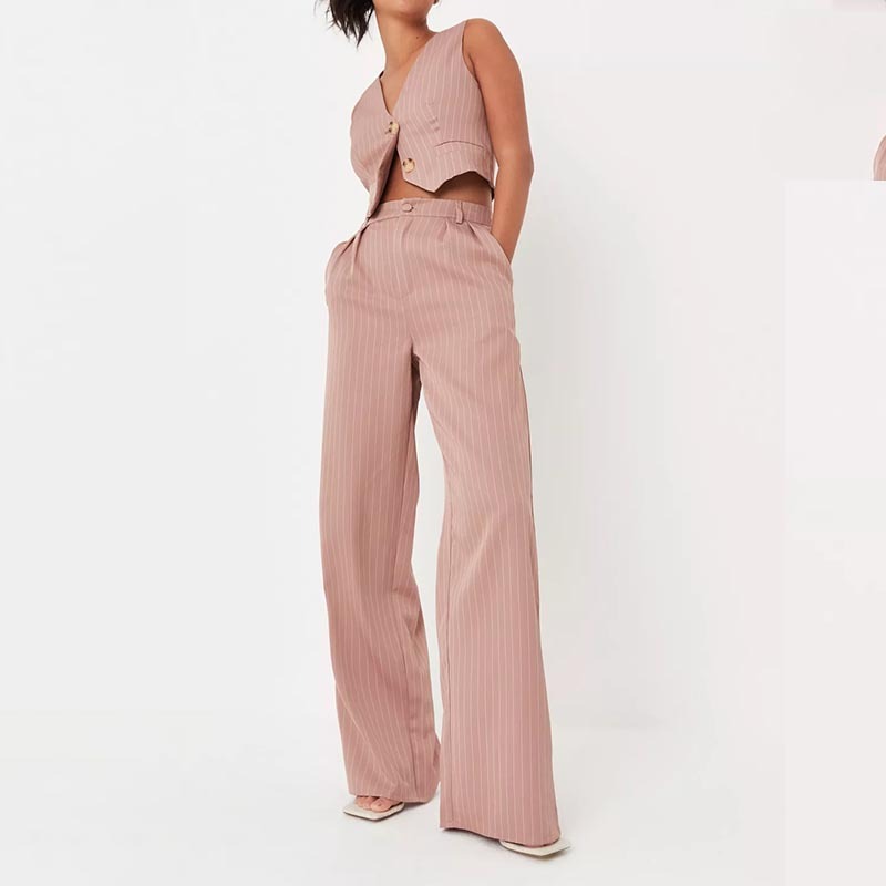 pink co ord pinstripe wide leg trousers