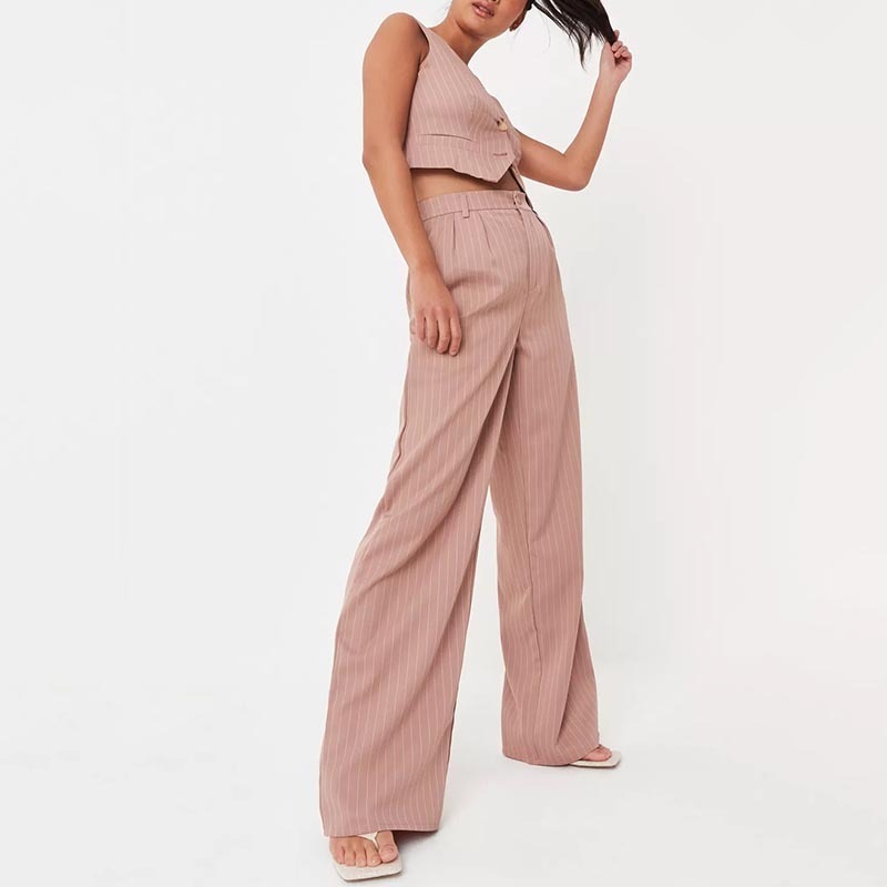 pink co ord pinstripe wide leg trousers