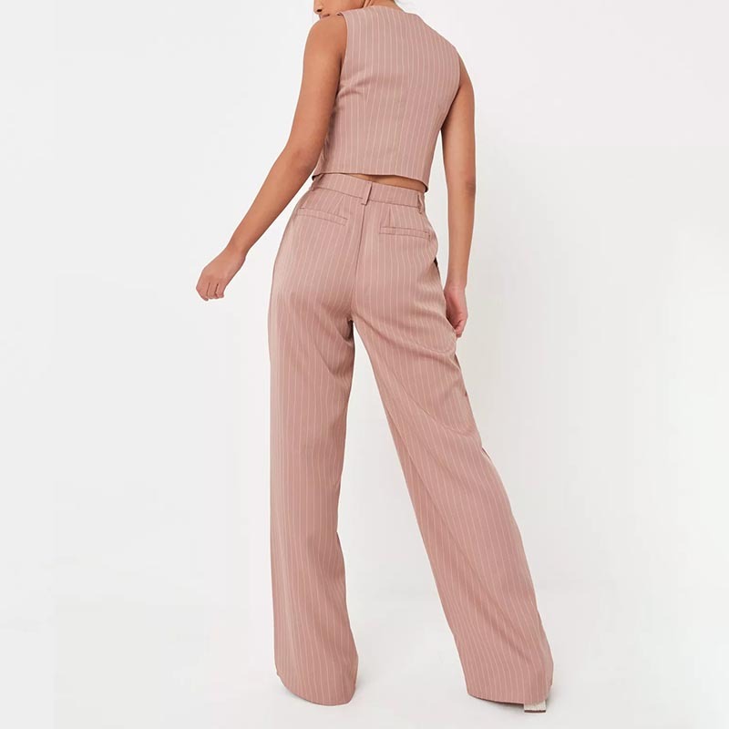 pink co ord pinstripe wide leg trousers