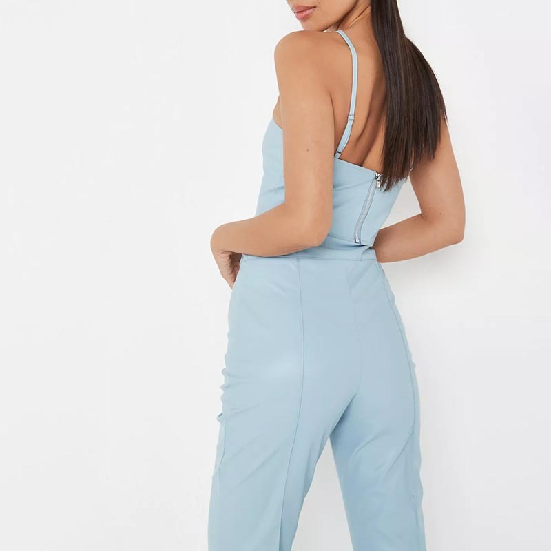 powder blue co ord faux leather cami crop top