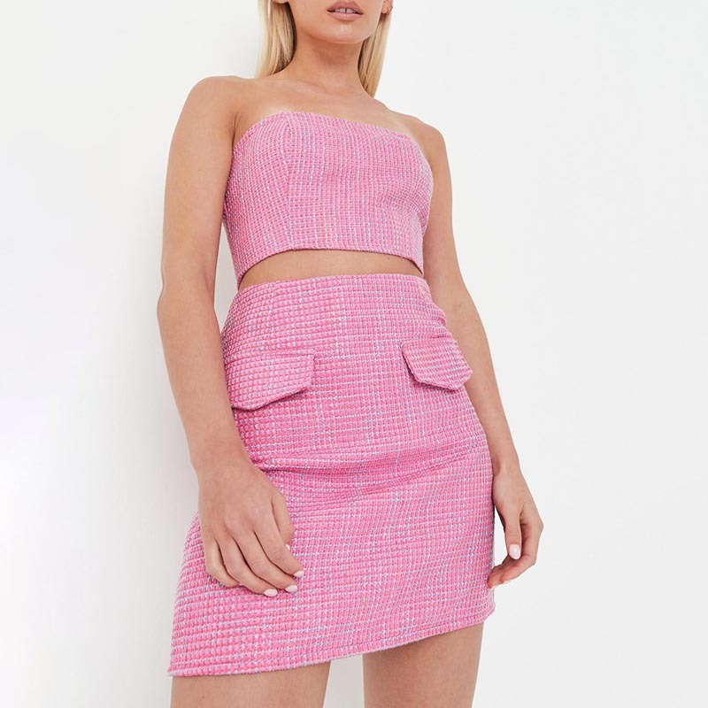 pink co ord boucle pocket detail mini skirt