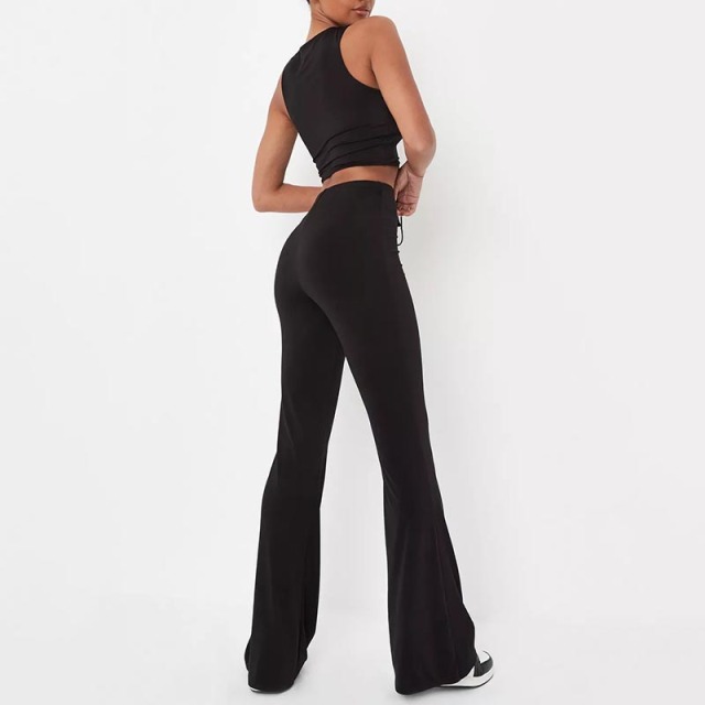 Black Co ord Double Layer Skinny Flared Pants