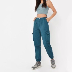 Teal Seam Detail Cuffed Cargo Pants
