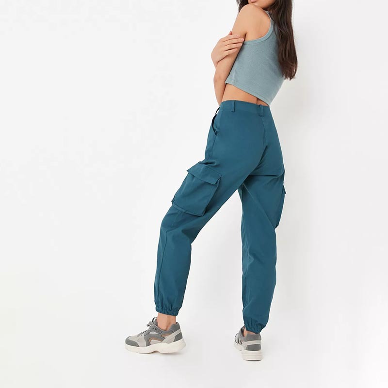 Teal Seam Detail Cuffed Cargo Pants