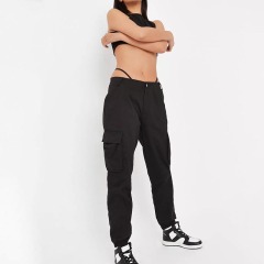 Black Low Rise Seam Detail Cuffed Cargo Pants