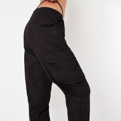 Black Low Rise Seam Detail Cuffed Cargo Pants