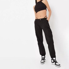 Black Low Rise Seam Detail Cuffed Cargo Pants