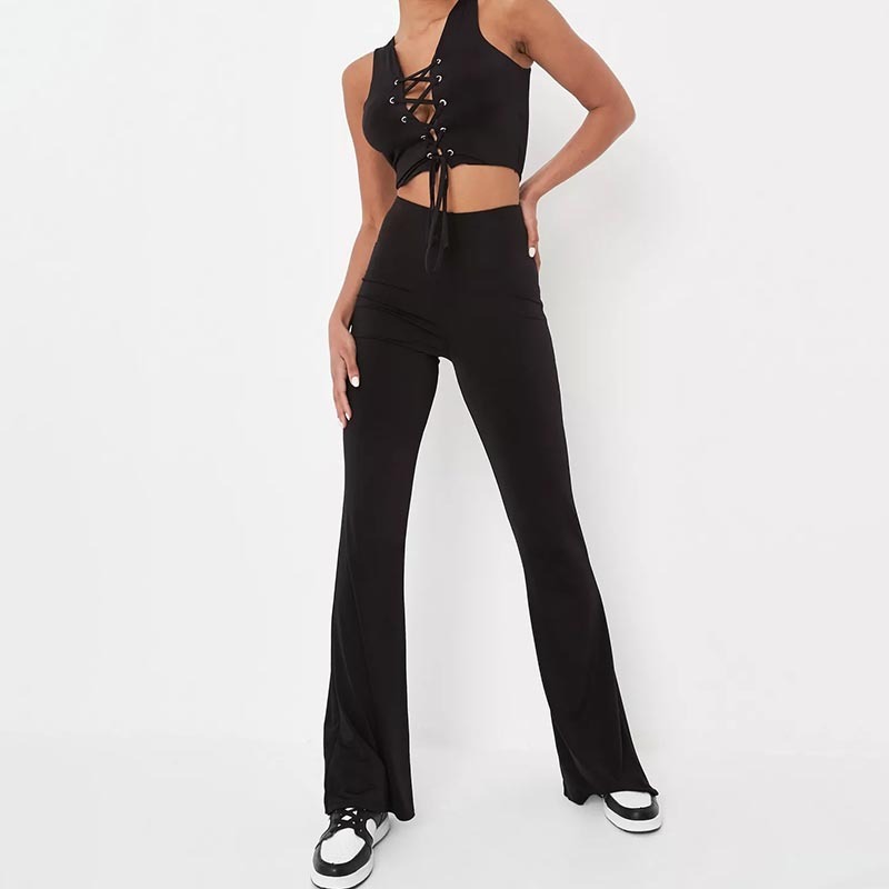 Black Co ord Double Layer Skinny Flared Pants