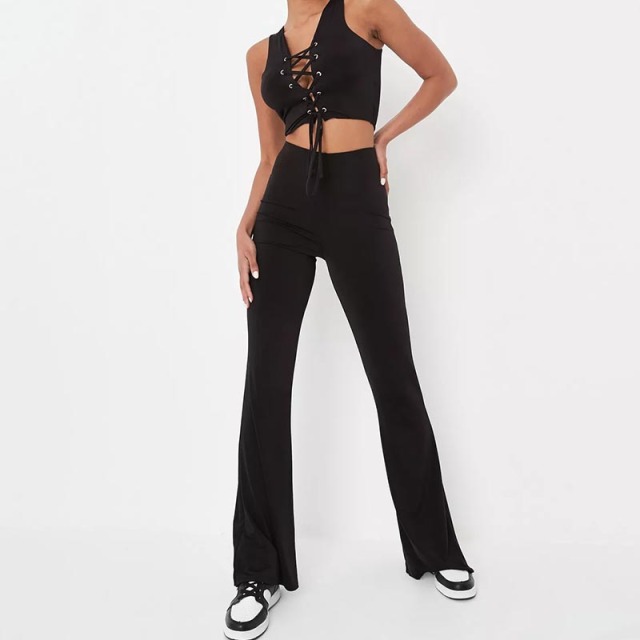 Black Co ord Double Layer Skinny Flared Pants