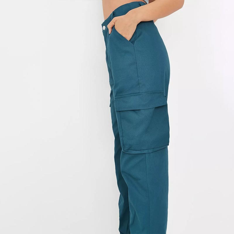 Teal Seam Detail Cuffed Cargo Pants
