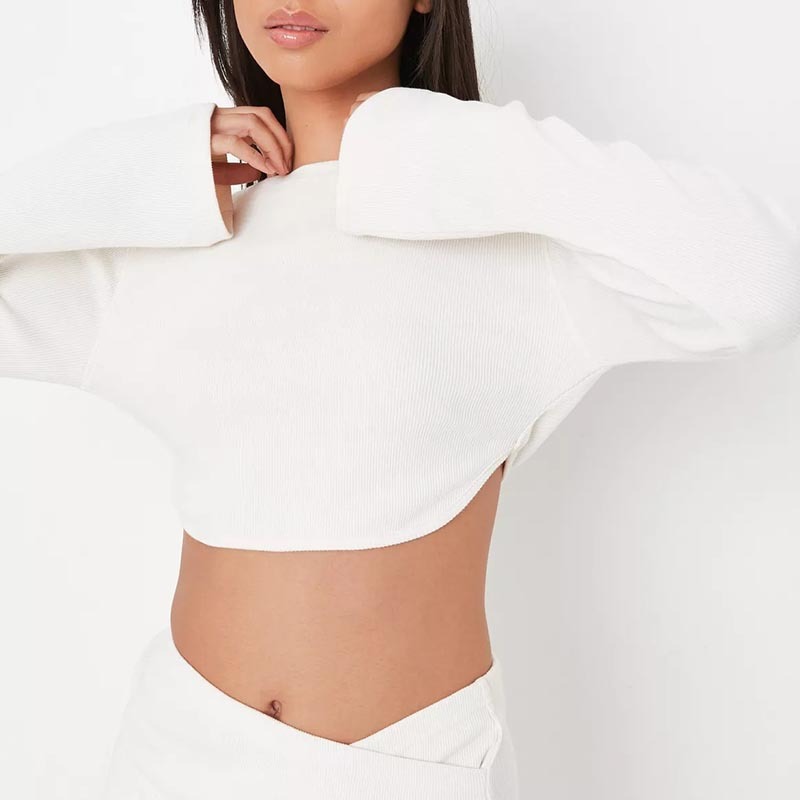 cream co ord rib flared sleeve crop top