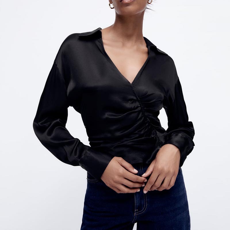 smocked satin shirt