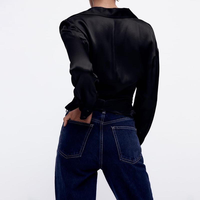 smocked satin shirt
