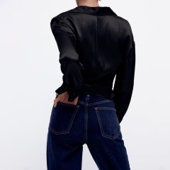 smocked satin shirt