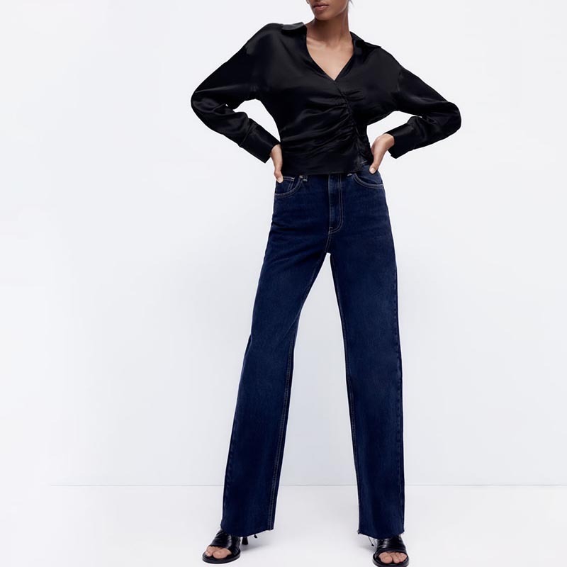 smocked satin shirt