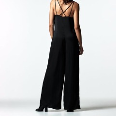 Lace-trimmed satin jumpsuit