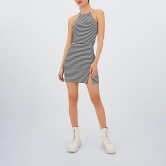 Cropped Halterneck Striped Dress