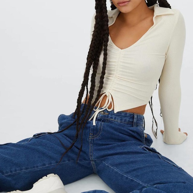 Gathered asymmetric polo shirt