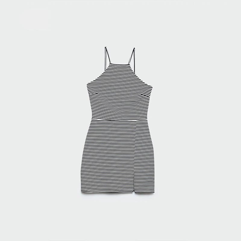 Cropped Halterneck Striped Dress