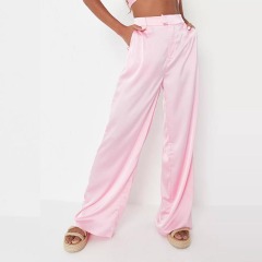 pink satin wide leg trousers