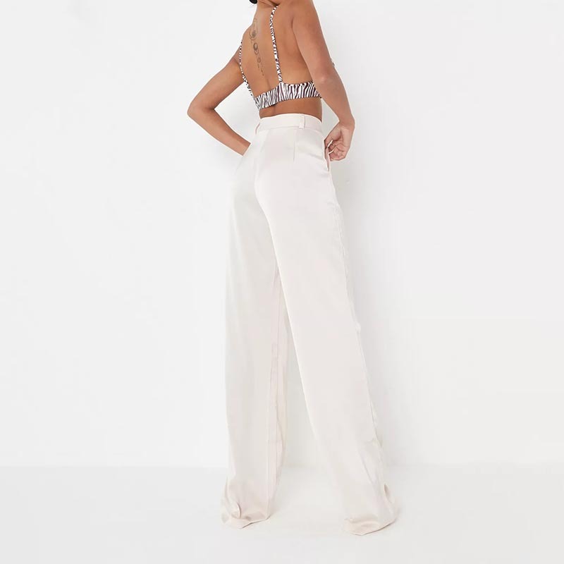 petite champagne satin wide leg trousers