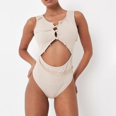 sand rib button seam cut out thong bodysuit