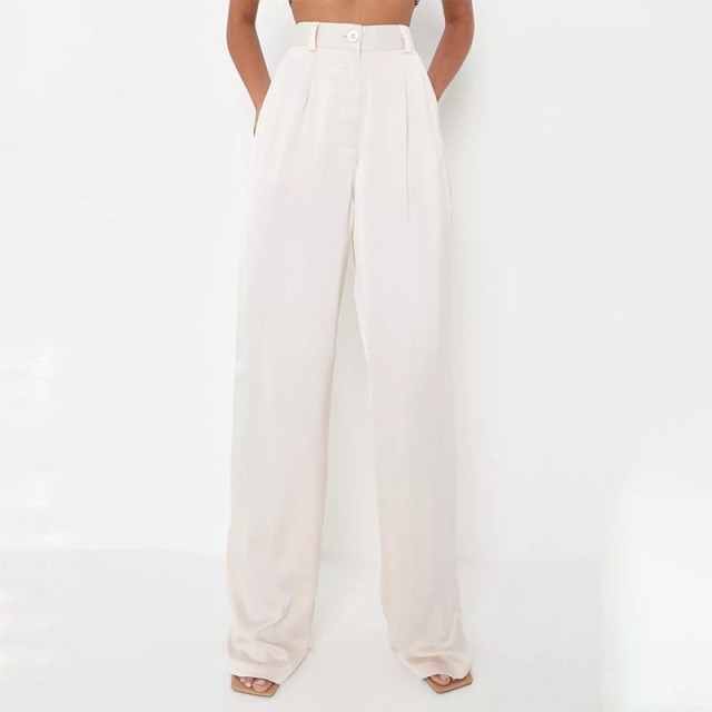 petite champagne satin wide leg trousers