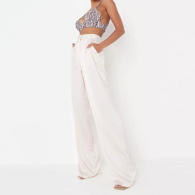 petite champagne satin wide leg trousers