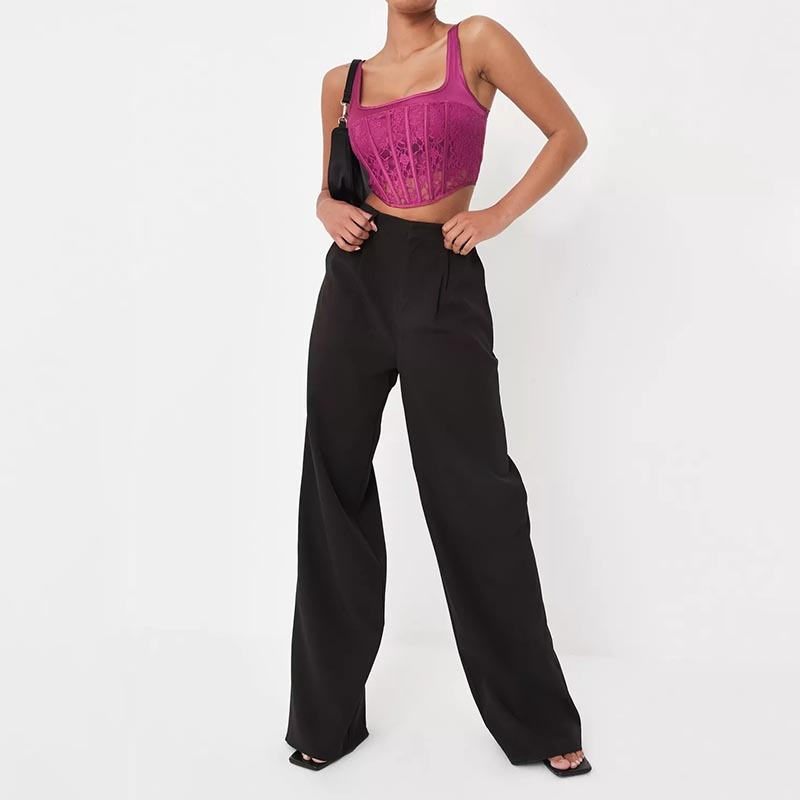 plum lace front panelled corset top