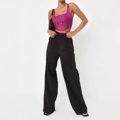 plum lace front panelled corset top