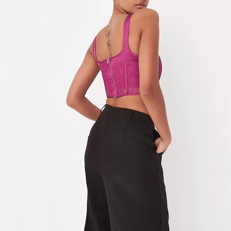 plum lace front panelled corset top