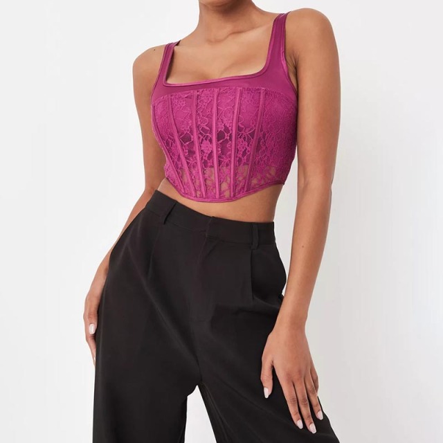 plum lace front panelled corset top