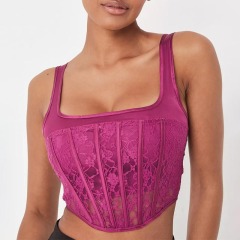 plum lace front panelled corset top