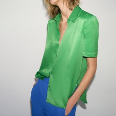 Slit Silk-satin Shirt