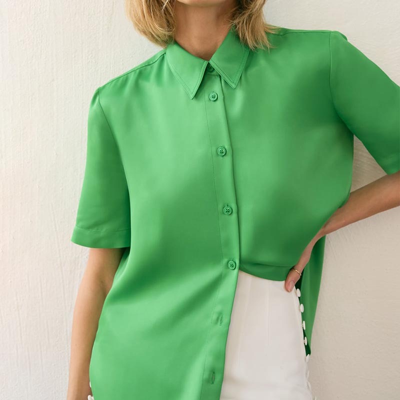 Slit Silk-satin Shirt