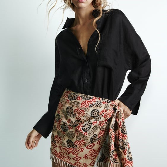 Beaded Print Wrap Skirt