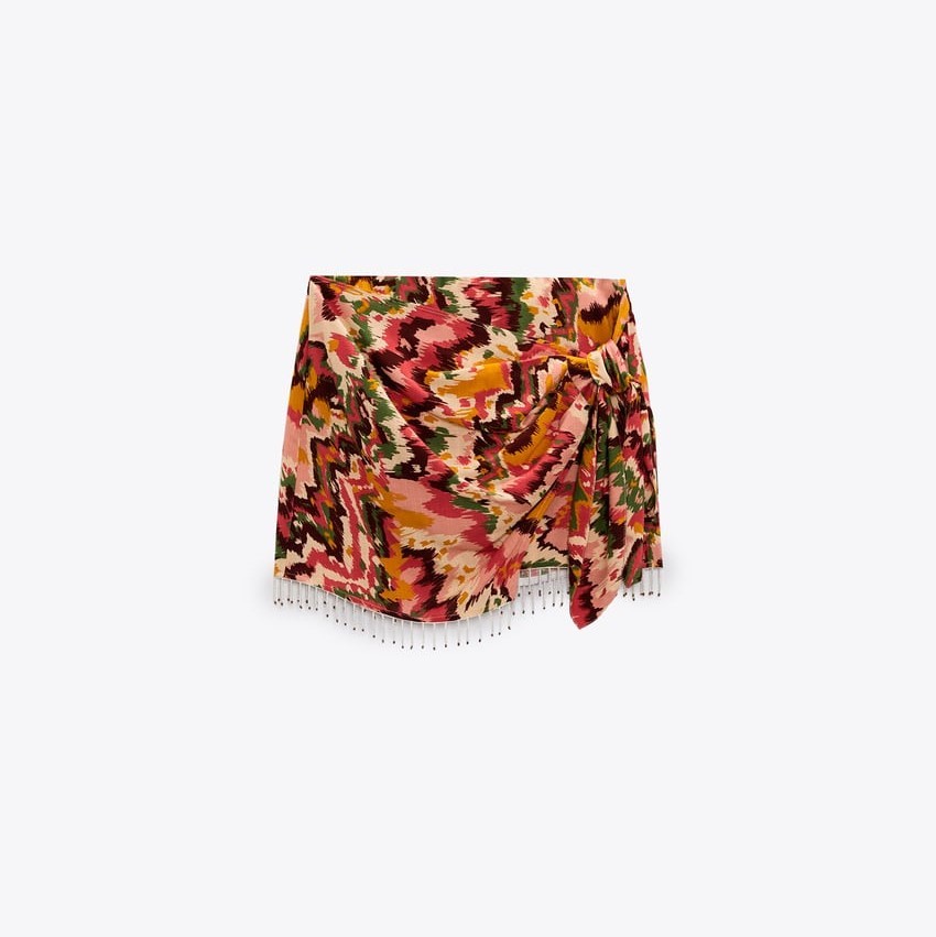 Beaded Print Wrap Skirt