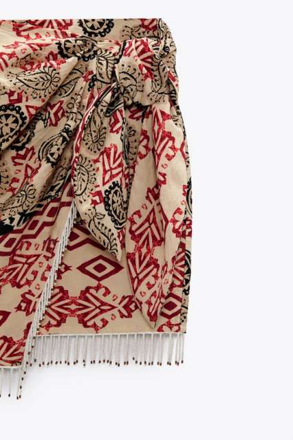 Beaded Print Wrap Skirt