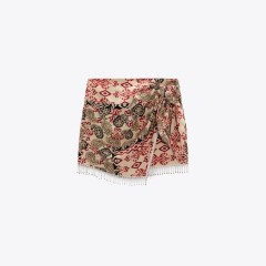 Beaded Print Wrap Skirt