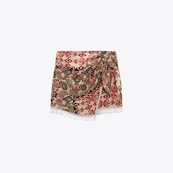 Beaded Print Wrap Skirt