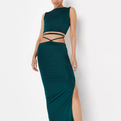 Green co ord Slinky Backless Wrap Top