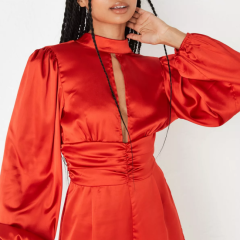 Red High Neck Cut Out Satin Playsuit