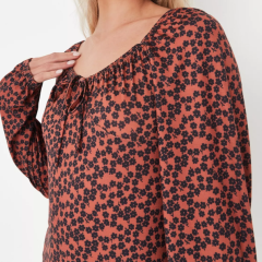 Petite Black Floral Print Balloon Sleeve Jersey Mini Dress