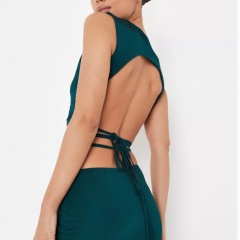 Green co ord Slinky Backless Wrap Top