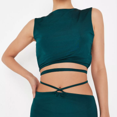 Green co ord Slinky Backless Wrap Top